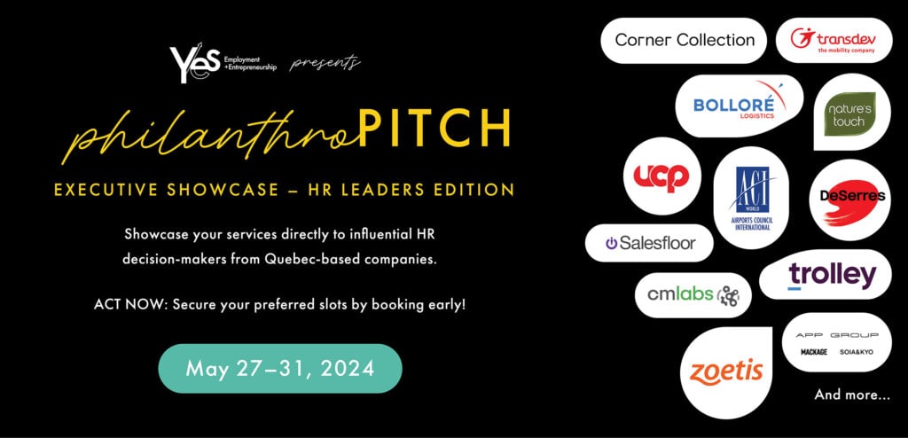 Image featuring text promoting the HR Leaders Edition of the PhilanthroPitch Executive Showcase event, scheduled for the week of May 27-31. The text encourages HR solution providers to secure a 20-minute time slot to showcase their products or services to influential HR leaders.