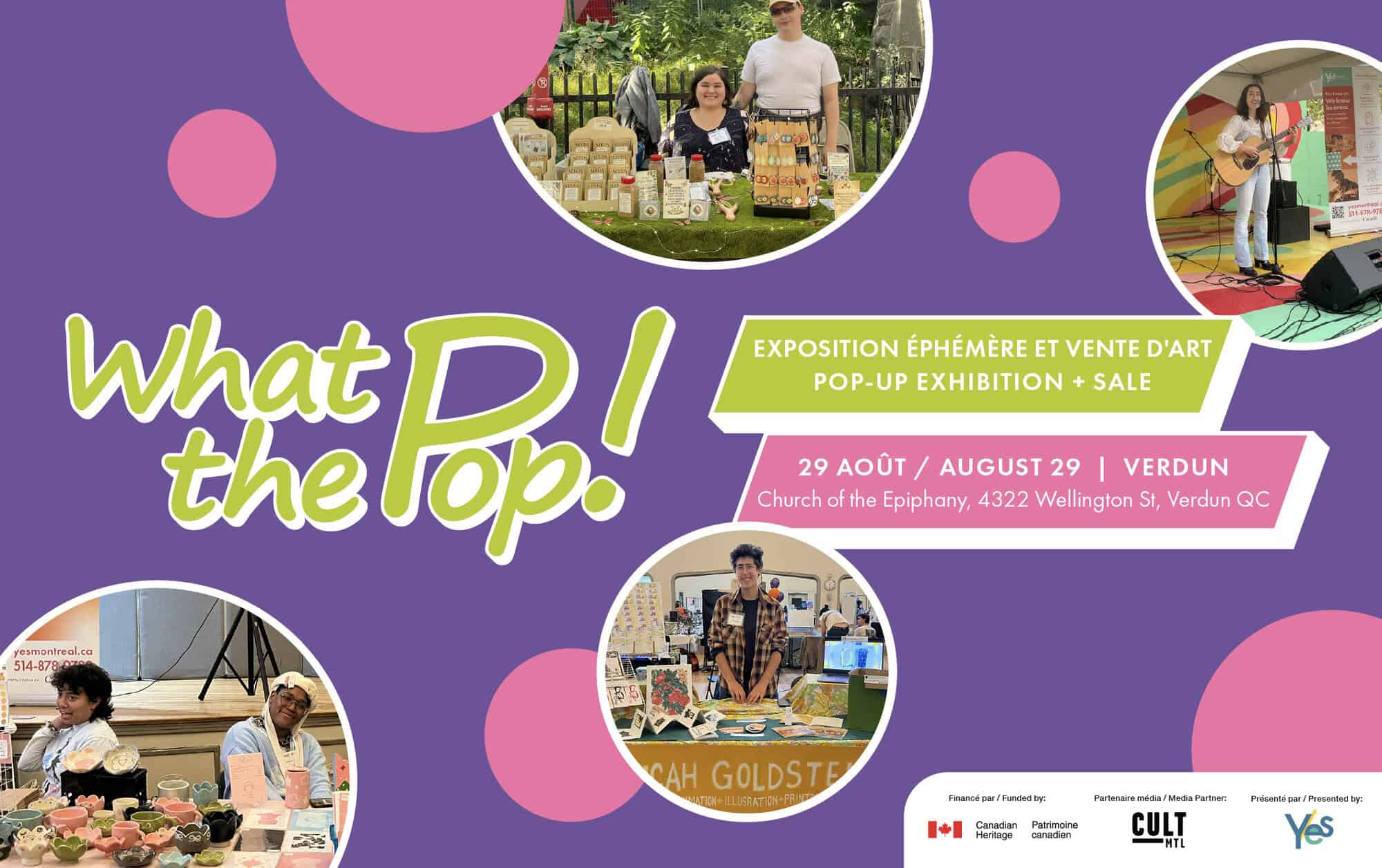 Affiche officielle de What the Pop! 2026 présentant les dates de l’exposition d’art à Hudson et Verdun